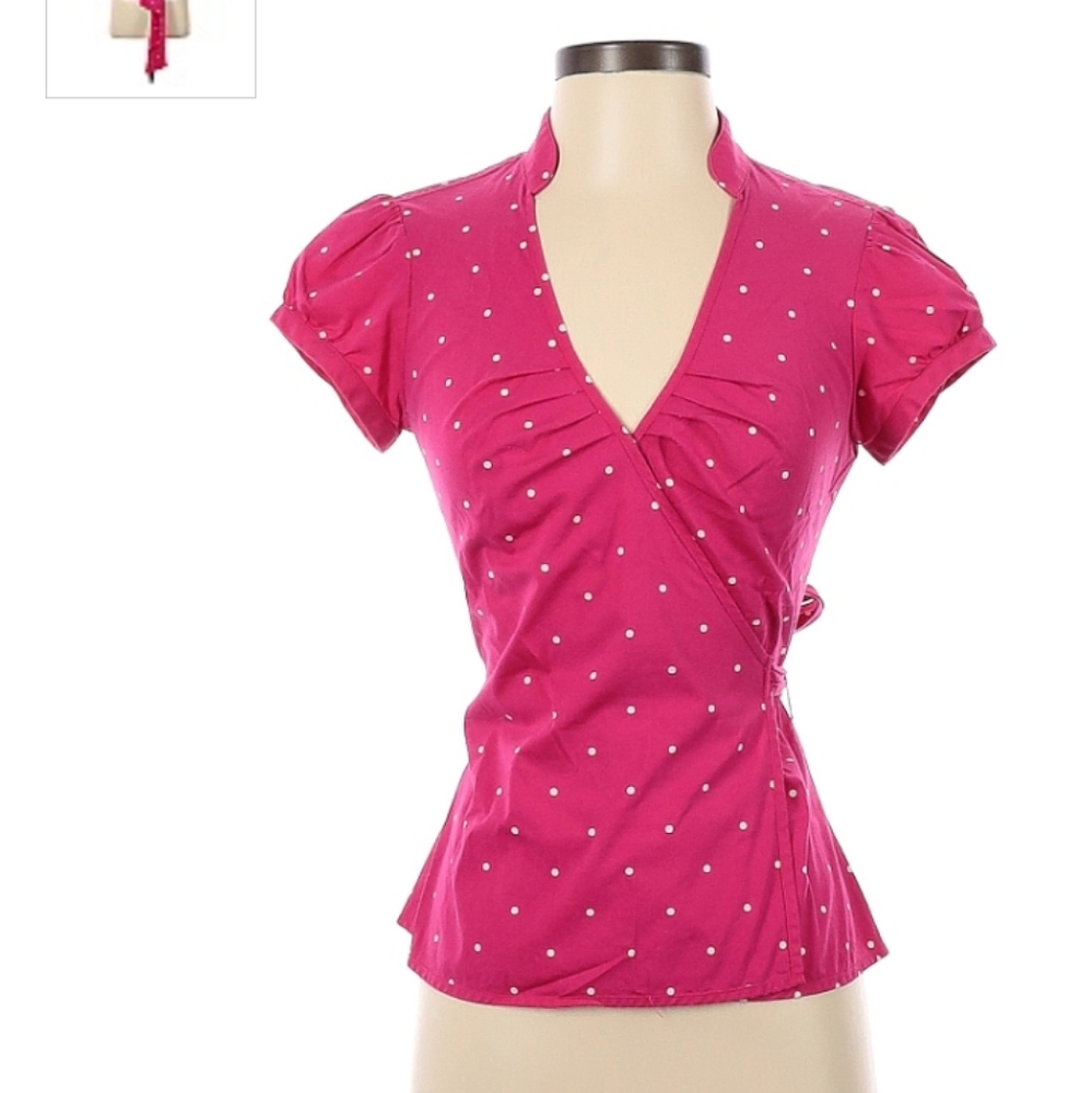 Express Satin Wrap Blouse in Bright Pink - Picture 10 of 12